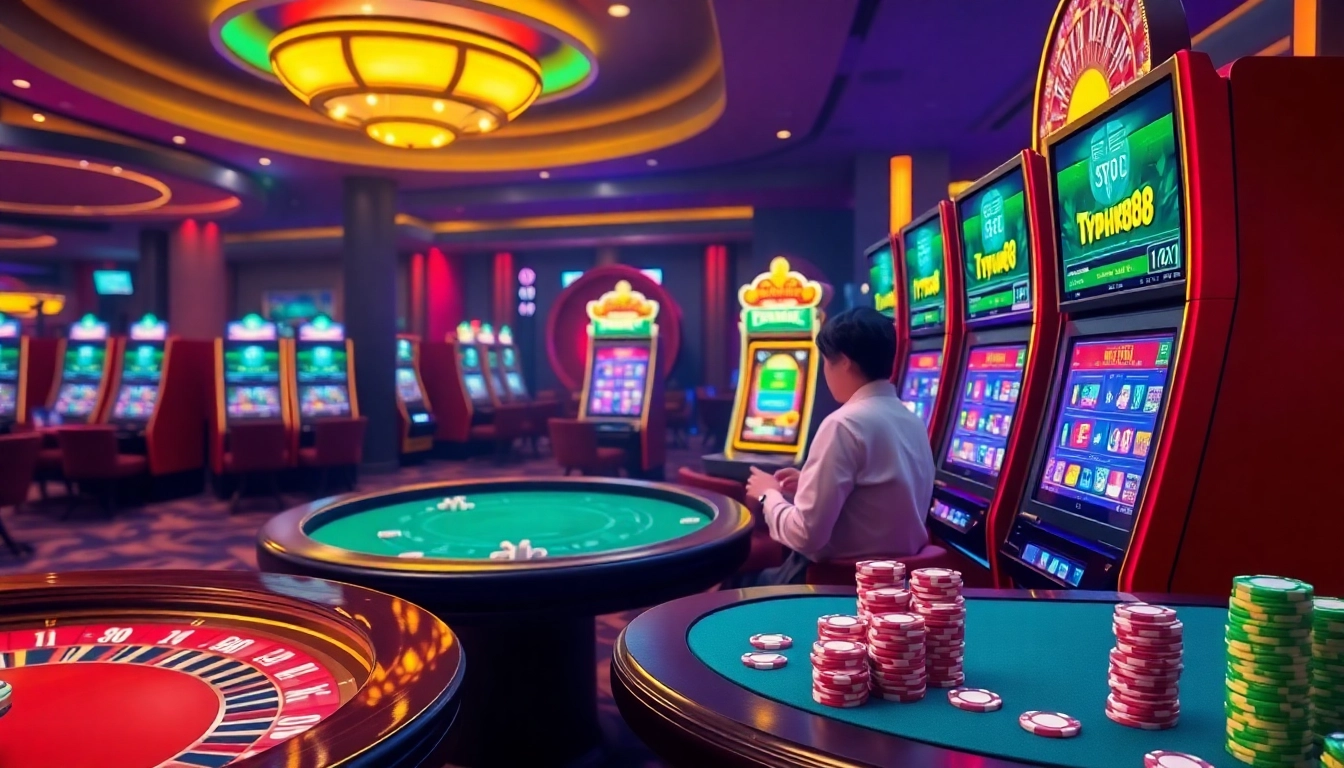 Typhu88 offers an exciting casino experience with vibrant slot machines and professional poker tables.