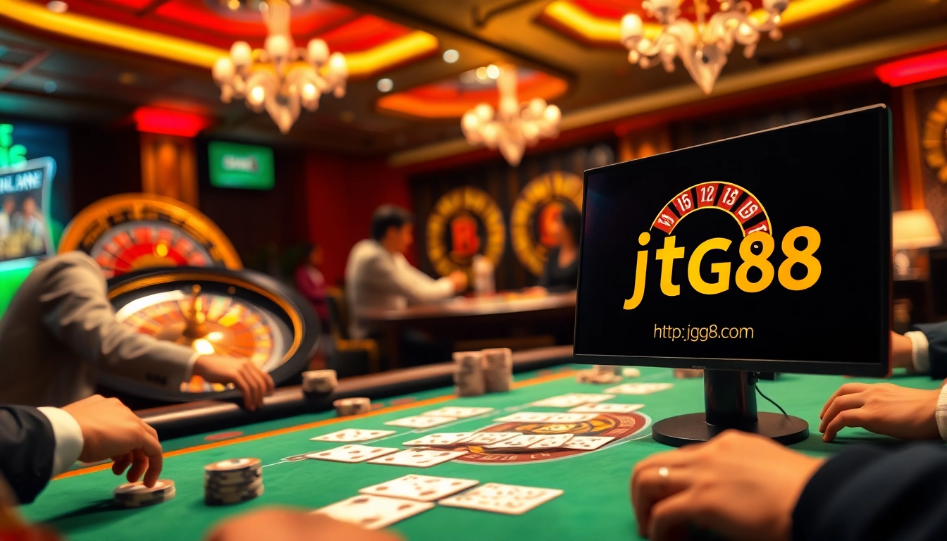 Engage with the thrilling atmosphere of https://jtg88.com/ as players enjoy high-stakes poker in a luxurious casino setting.