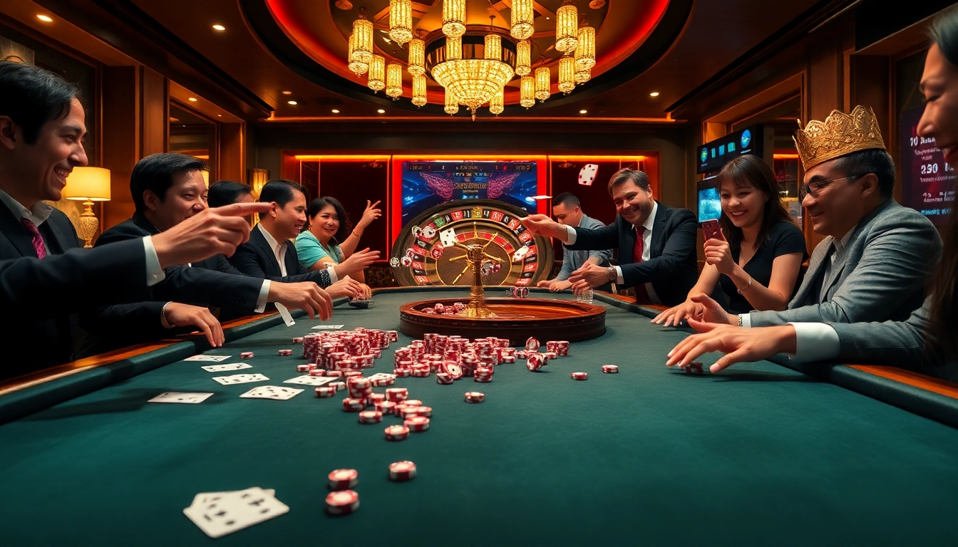 Players engaging in strategic bets at a lavish casino table showcasing the experience of https://tv88.network/.