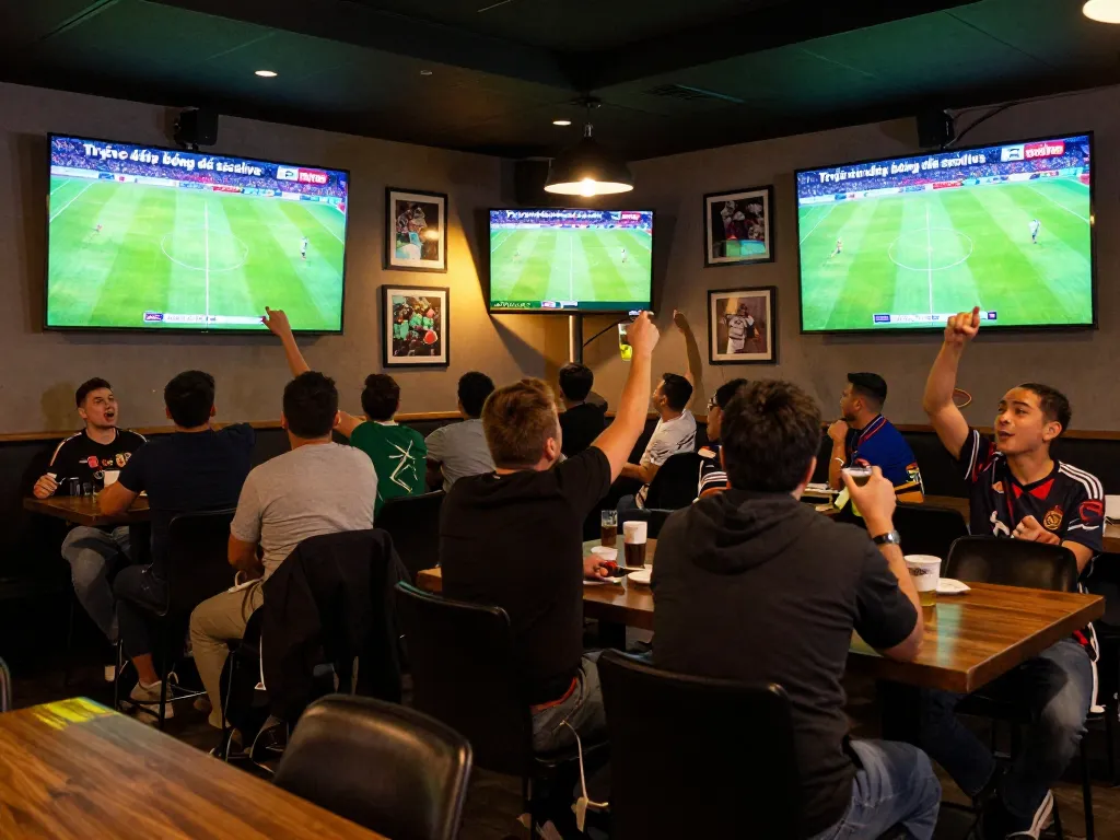 Watch exciting Trực tiếp bóng đá socolive at a lively sports bar filled with fans