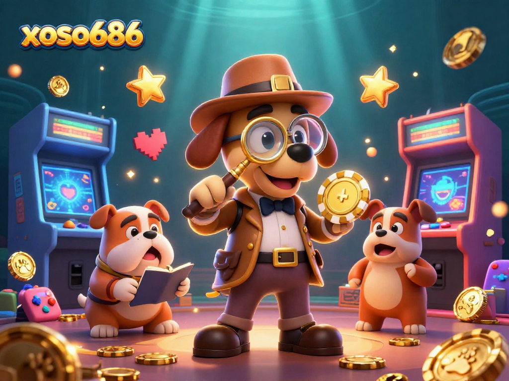 Engage in thrilling gameplay with xoso686's ultra-detailed casino adventure featuring a detective and vibrant gaming elements.