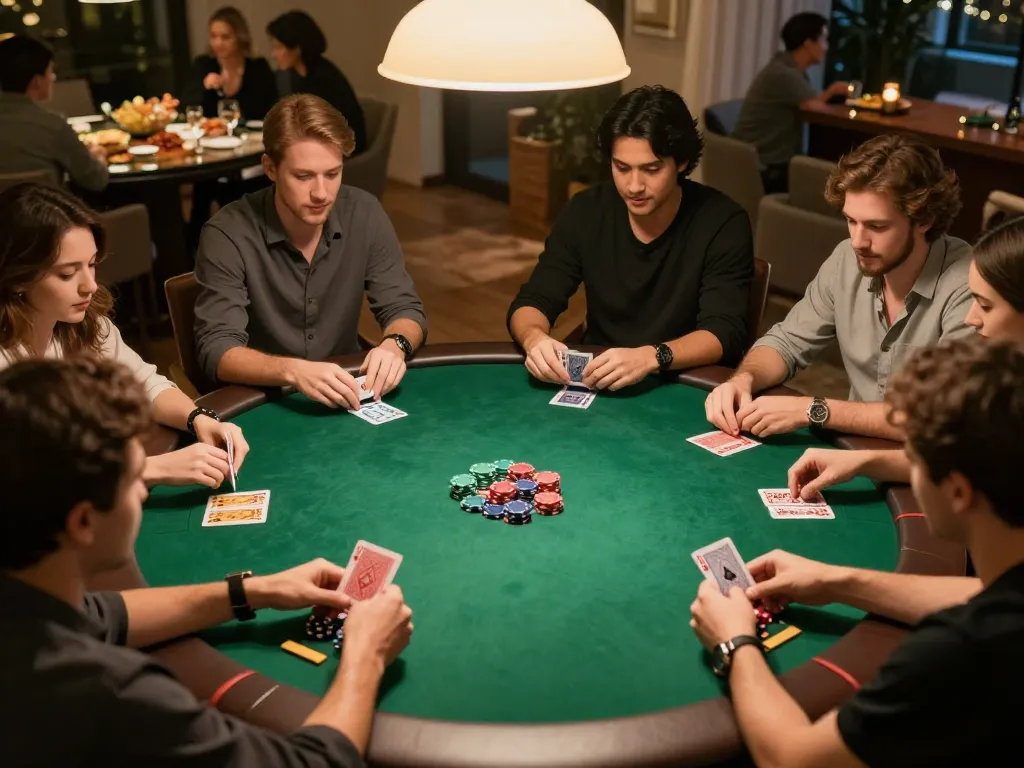 Exciting home poker night with friends enjoying a game at 88คลับ, showcasing strategic gameplay and lively atmosphere.