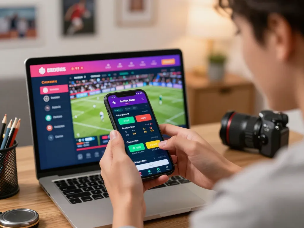 Fly88 user placing exciting bets on smartphone in vibrant mobile sports betting scene