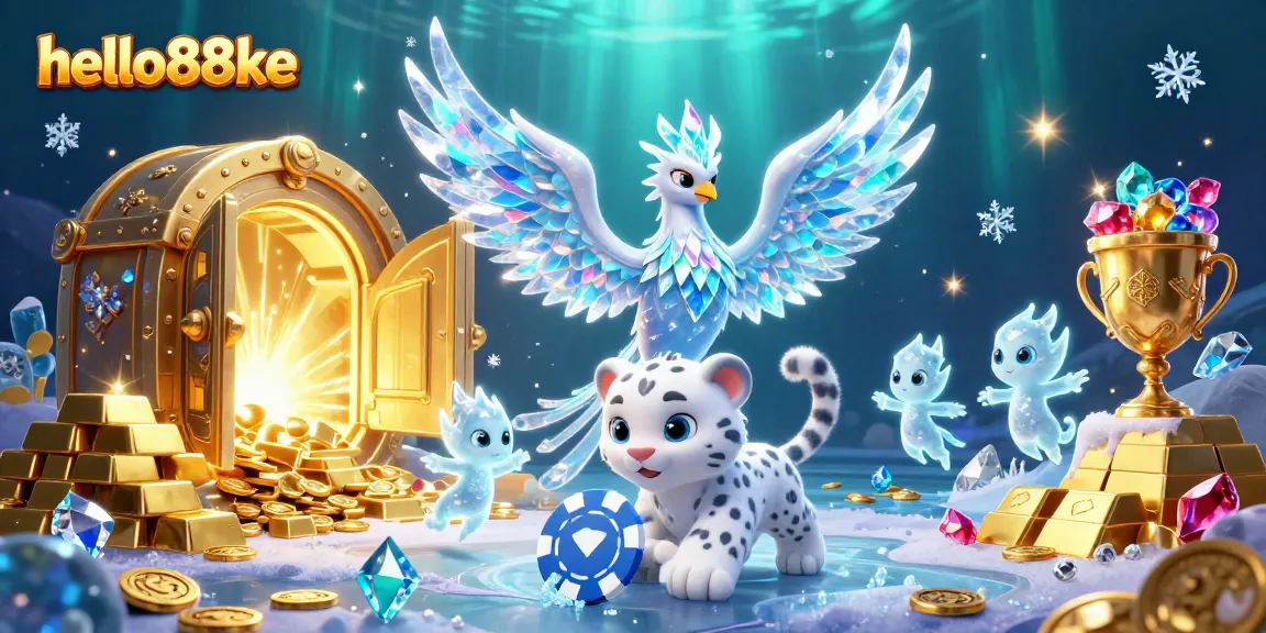 Engage with hello88ke's dazzling online gaming experience featuring an ice phoenix and vibrant casino elements.