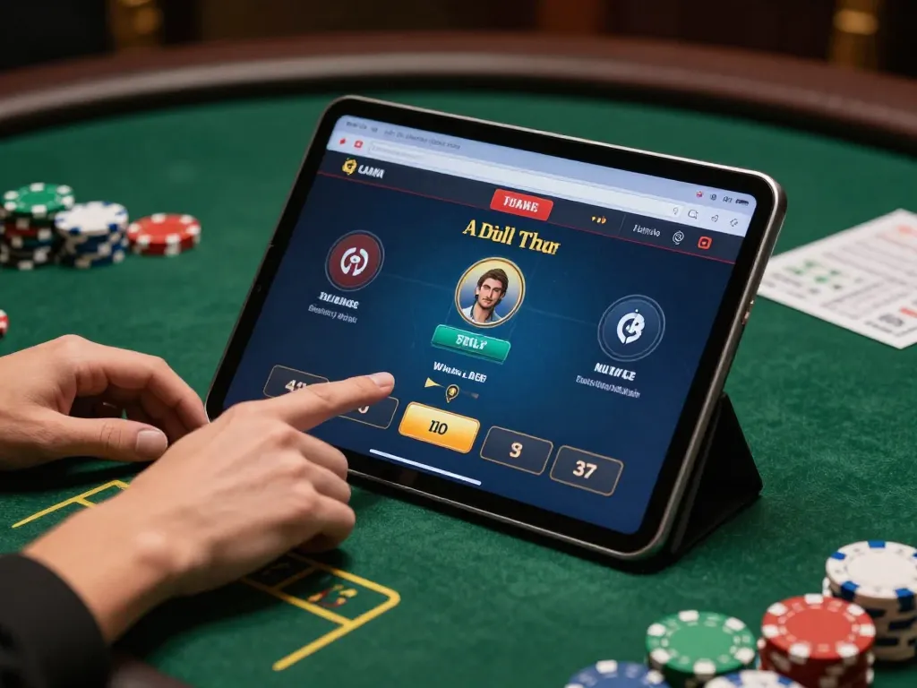 nk88vip players engaging with online poker app, placing bets strategically in a cozy setting