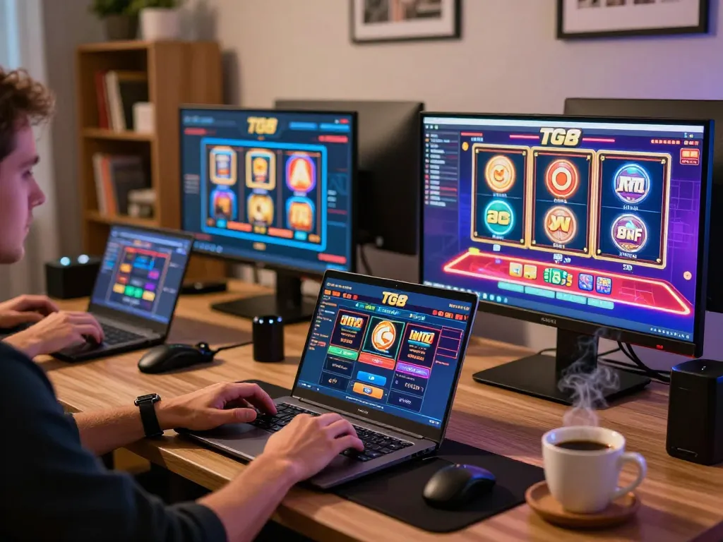 Engaging gameplay with TG 88 on laptop screen, showcasing vibrant online casino experience.