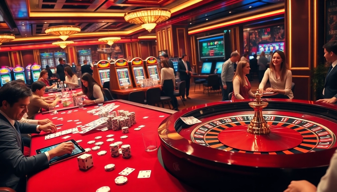 Players enjoying high-stakes games at a luxurious casino, showcasing Go8's engaging gambling experience.