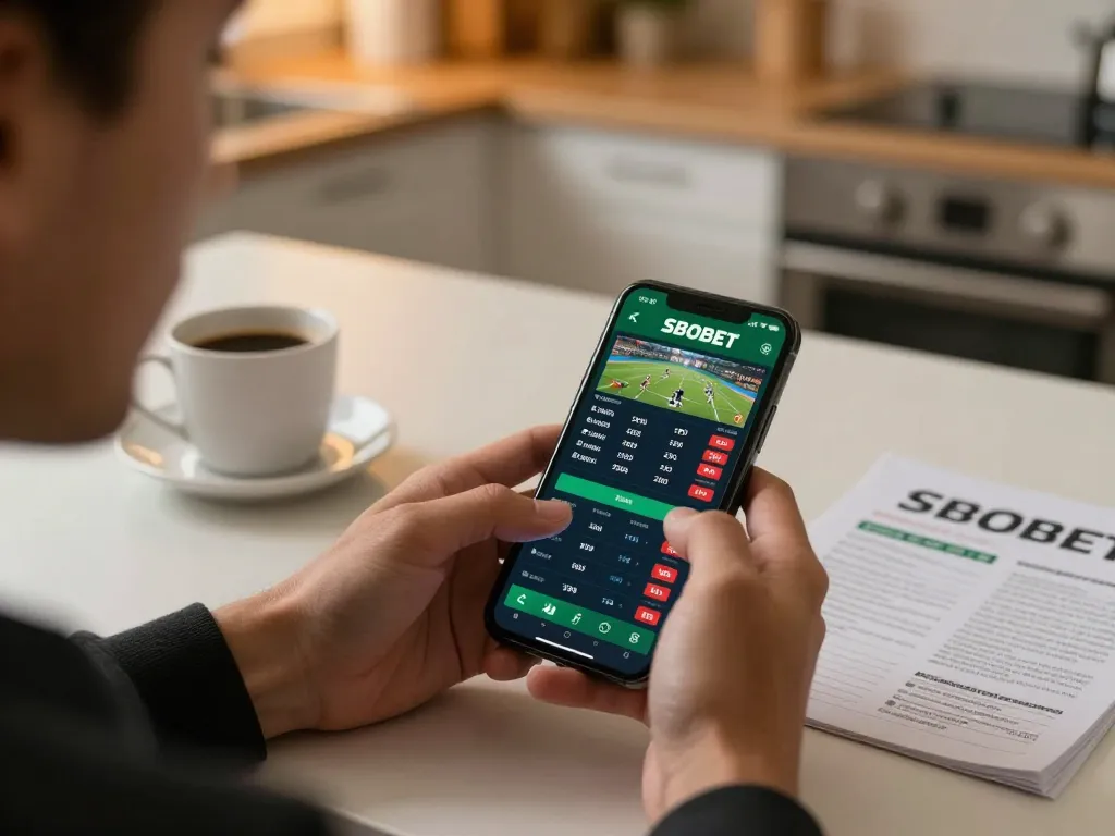 SBOBET mobile user engaging with betting strategies while enjoying a cozy home environment