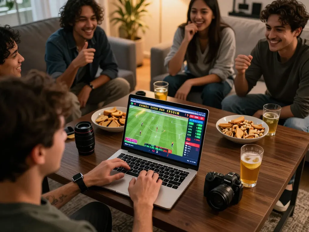 Place your bets with ok365 in a lively sports betting scene featuring real-time odds on a laptop