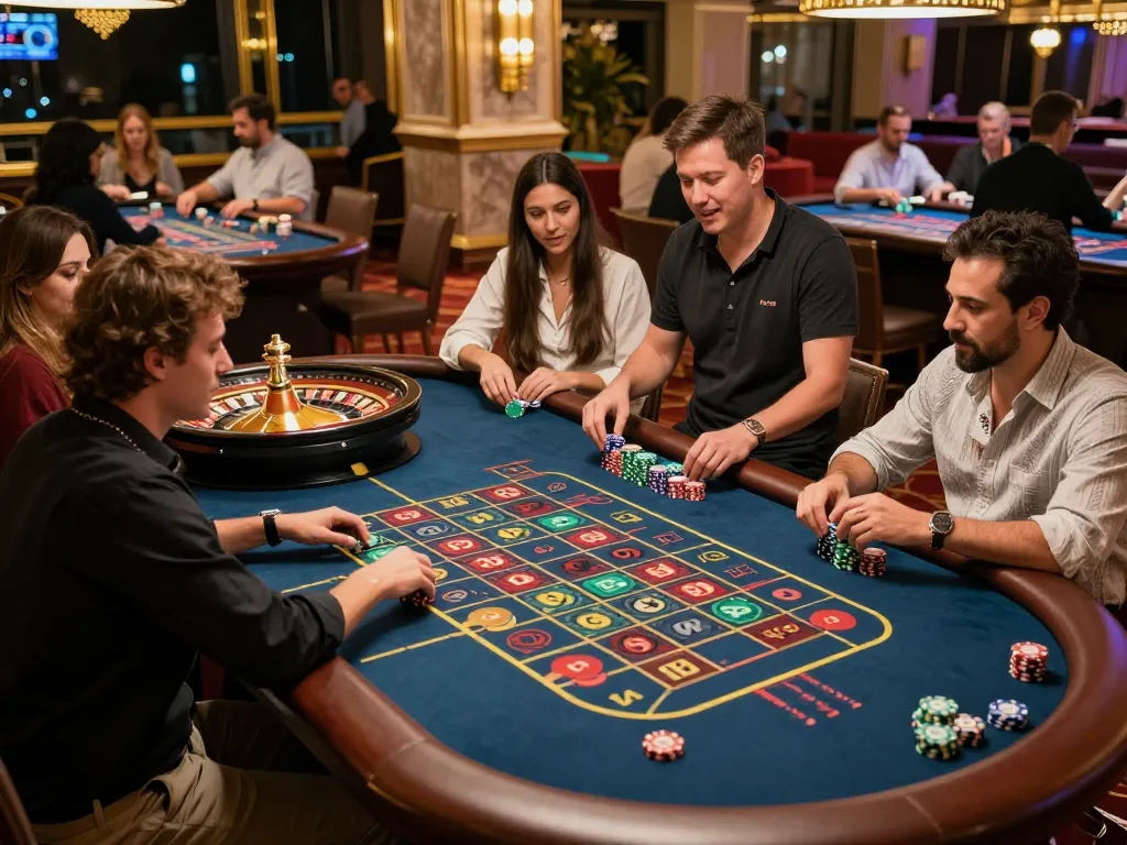 Engage in dynamic roulette gameplay at MM88 reisen casino with excited players and vibrant atmosphere