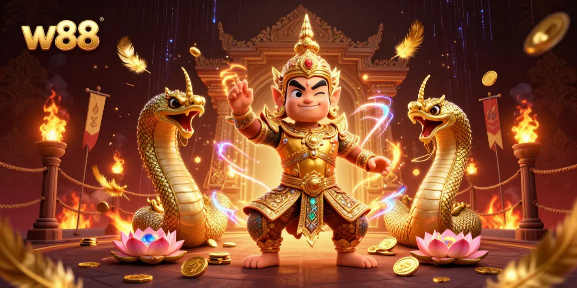 Experience thrilling moments at w88 with guardian spirits and golden tokens in a vibrant casino scene.