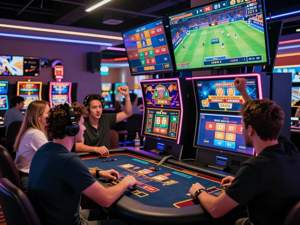 Engaging online gambling atmosphere at NK88 one casino with diverse players enjoying gaming.