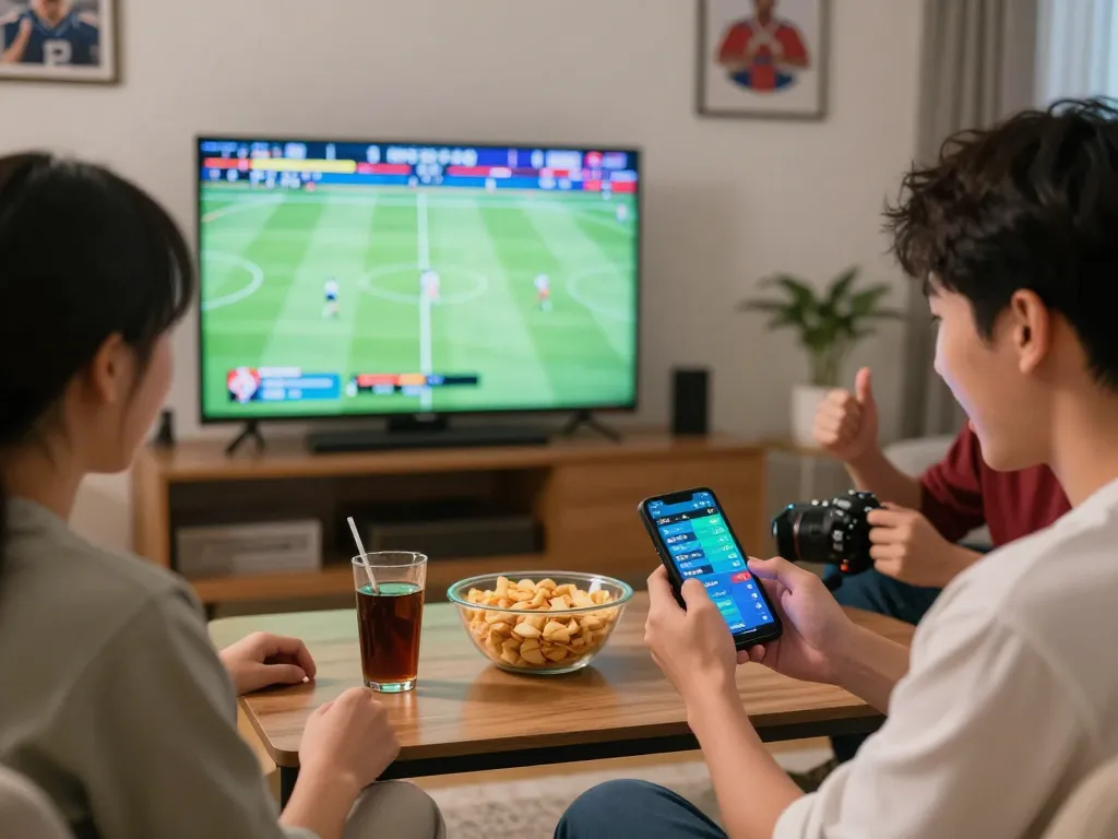 Friends celebrating a sports event while exploring keonhacai fb88 odds on mobile devices, creating a vibrant and engaging atmosphere.