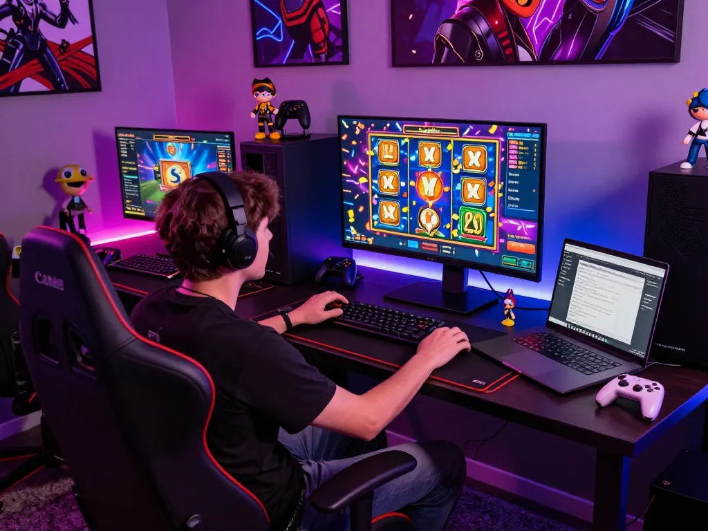 Exciting online gaming setup with player enjoying slot games and promotions at 45x com.