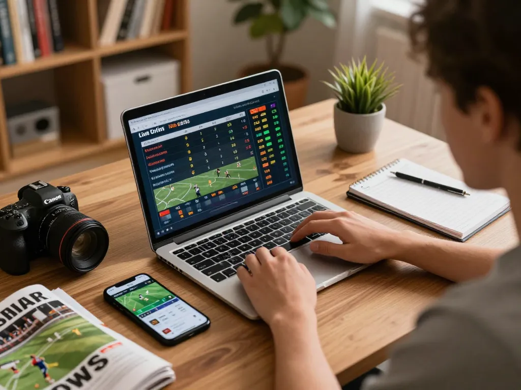 Engaging live sports betting scene using ONE88.COM with focused user analyzing odds on laptop.