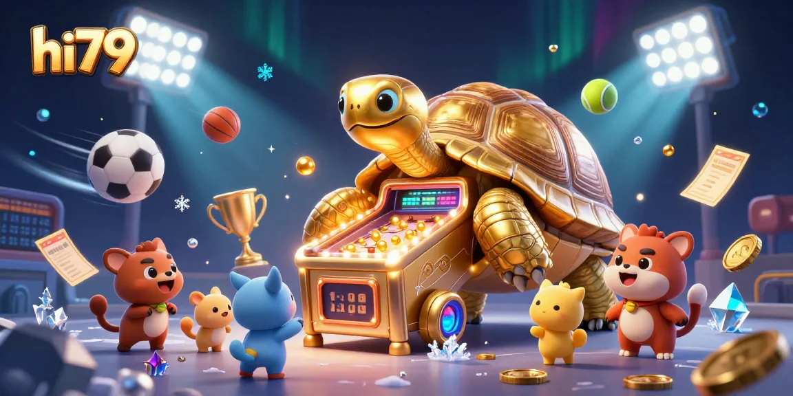 Experience thrilling gameplay at hi79 with a 3D tortoise pinball machine surrounded by engaging sports elements.