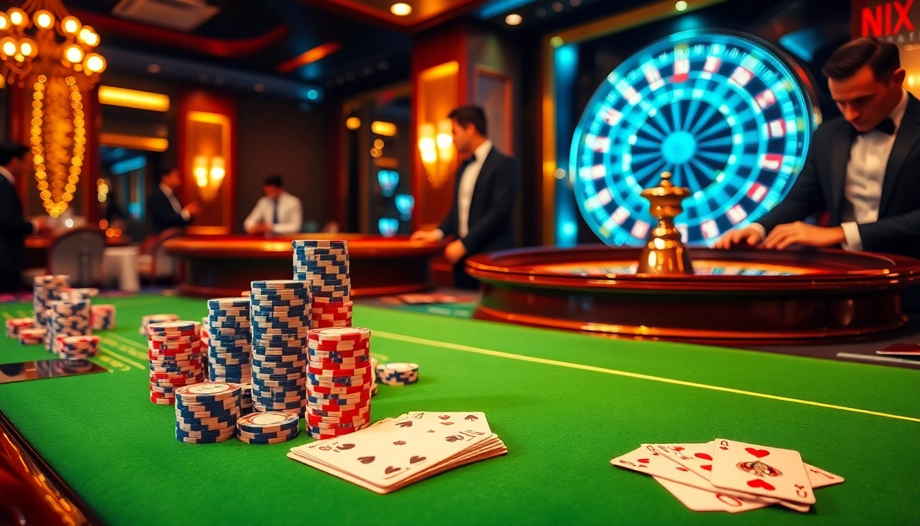 Experience the thrill of gambling at NK88 with vibrant casino tables and high-stakes action.