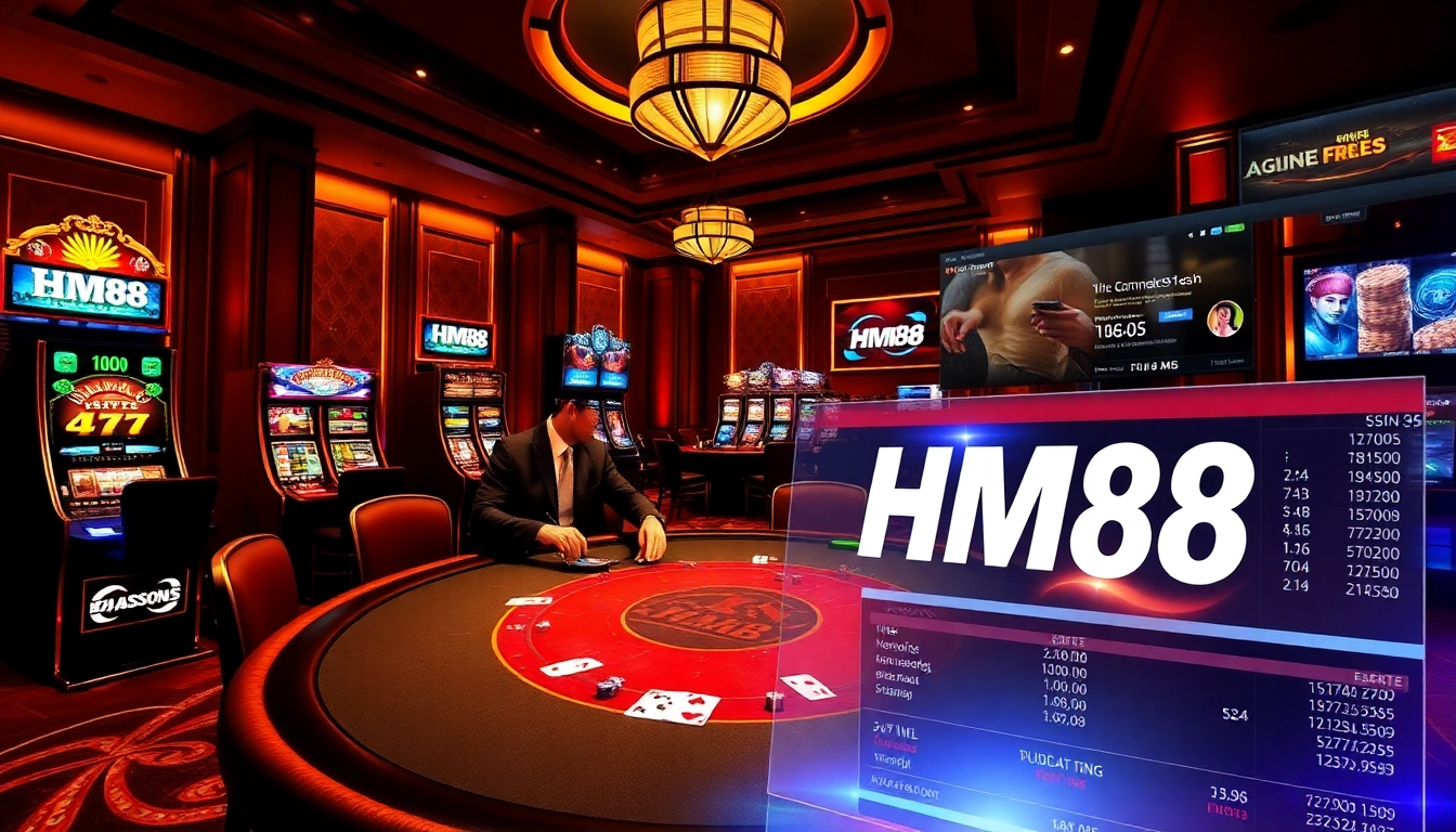 HM88 casino table showcasing strategic betting with chips, cards, and live digital odds display