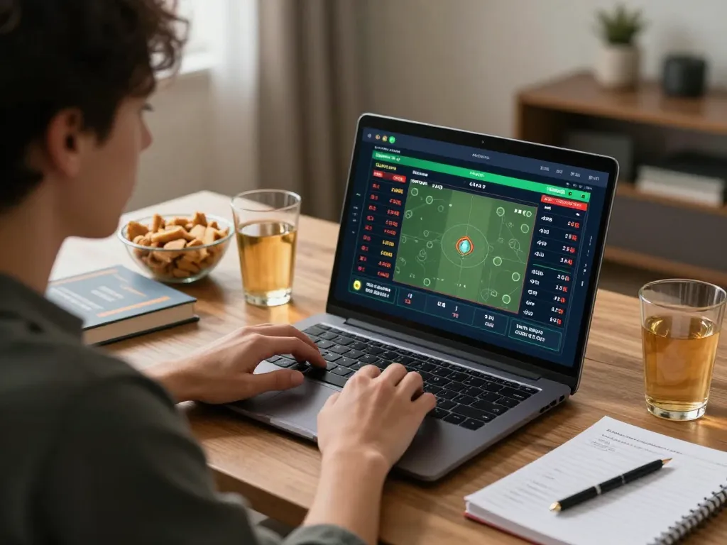 Player utilizing thabet's online sports betting platform on their laptop at home.