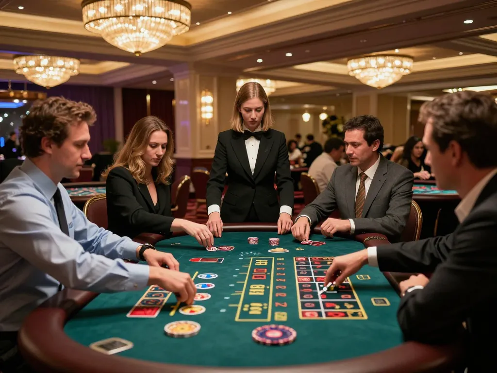 Players enjoying u888 casino games at a vibrant gaming table, showcasing Blackjack and Roulette excitement