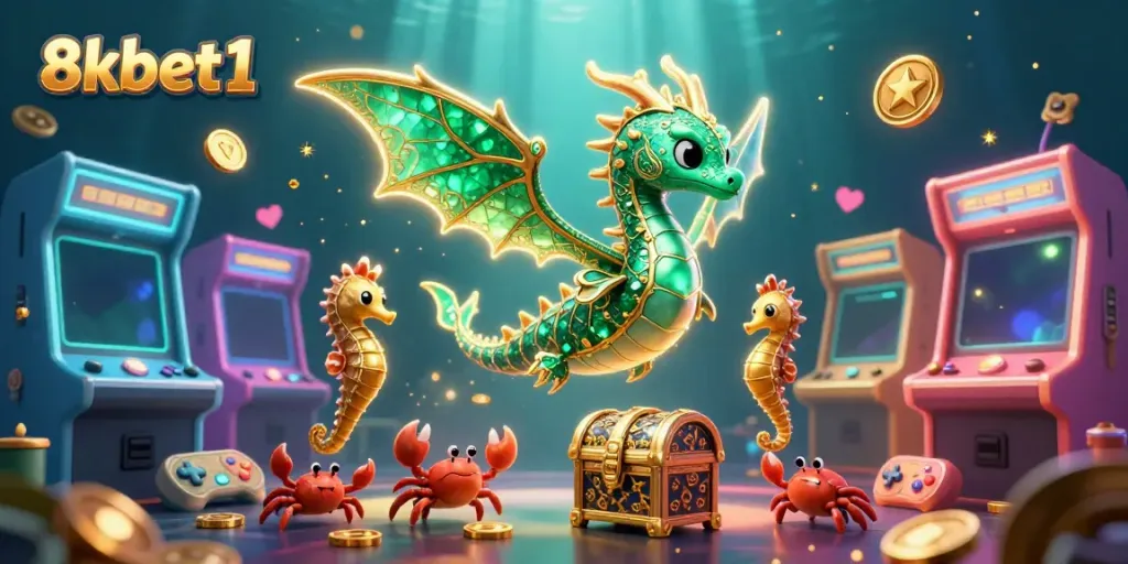 Khám phá sân chơi 8kbet1 với rồng biển 3D và kho báu dưới lòng đại dương.