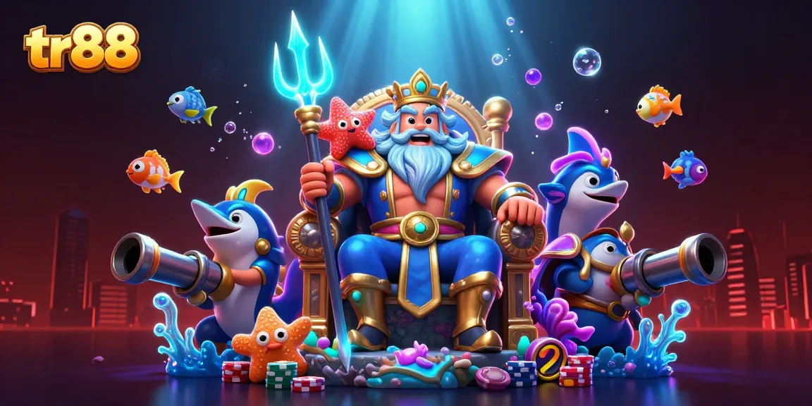 Engage in thrilling fish shooting action with tr88's vibrant sea king scene filled with underwater game elements.