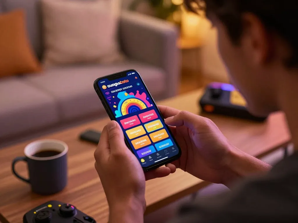 Engaging in daftar sungaitoto with a smartphone, showcasing interactive betting on an online gambling app.