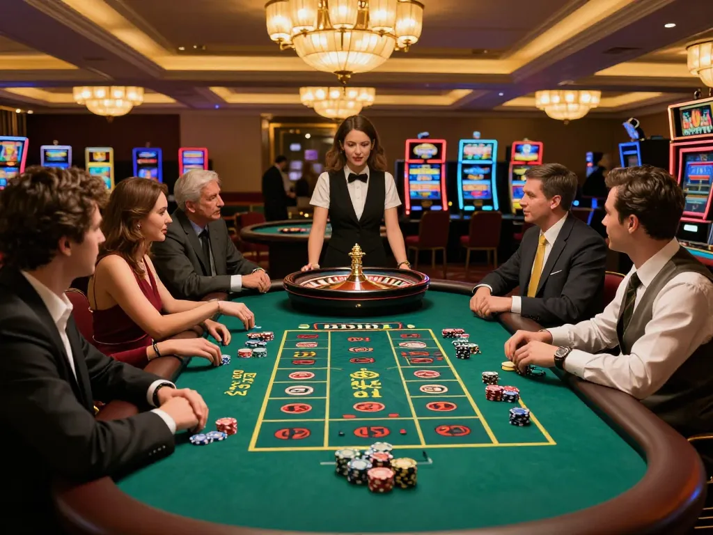 Exciting roulette game scene at nhà cái xin88, players engaged with vibrant chips on the table.