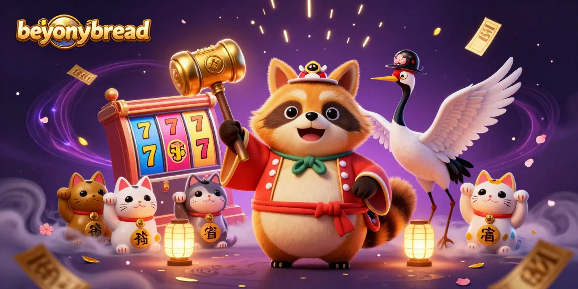 Join the cheerful tanuki and friends as they celebrate wins at beyondbread’s lively casino scene with vibrant slot reels!