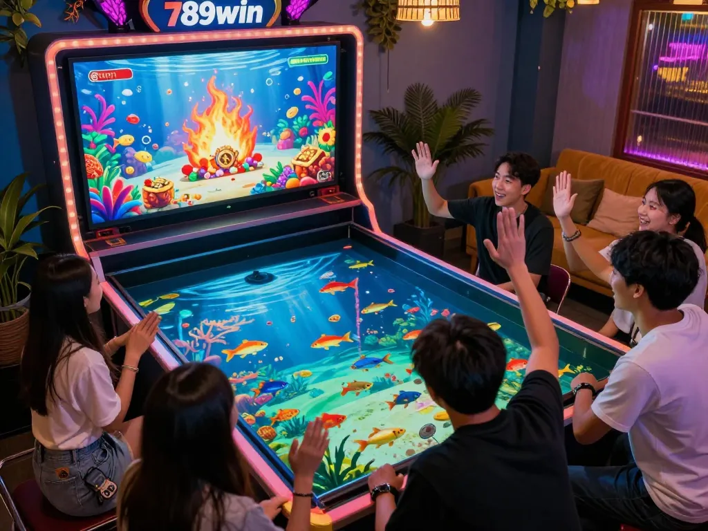 Players enjoy a thrilling session of bắn cá at 789winpen, showcasing an action-packed underwater scene.
