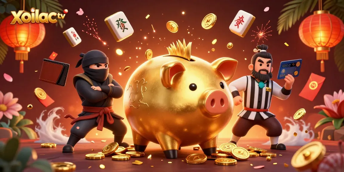 Xoilac TV showcases thrilling casino experiences with dynamic 3D illustrations of vibrant gaming action.