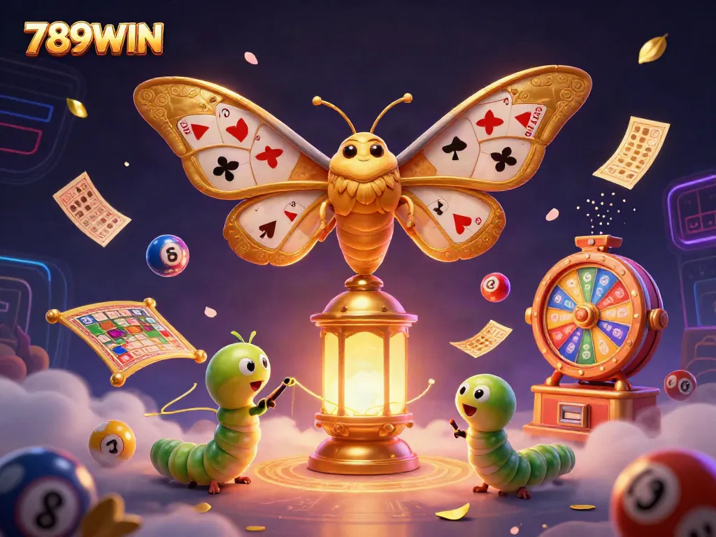 Witness the vibrant realm of 789WIN, where a dazzling atlas moth and golden lantern illuminate the lottery magic!