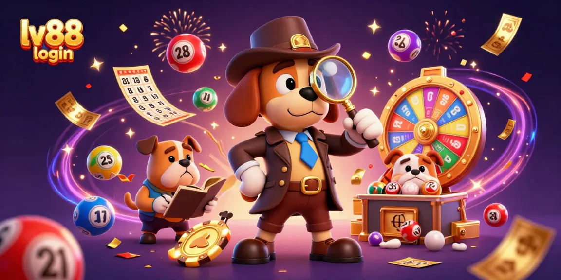 Engage in fun at lv88 login, showcasing a detective and treasure clues with casino elements.