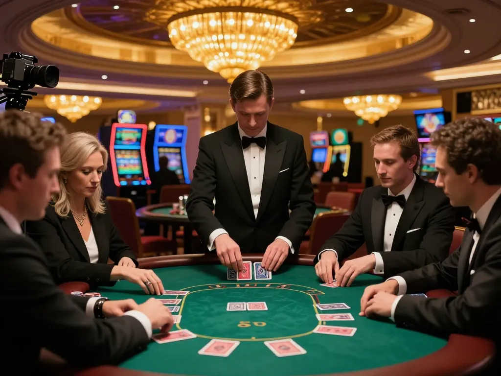 TT88 players engaged in high stakes poker at a luxurious casino table, showcasing strategic gameplay.