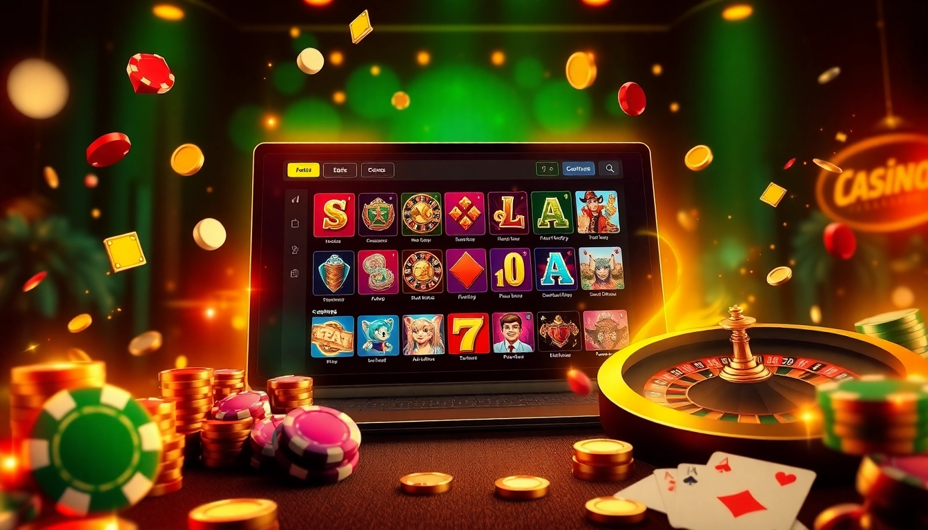 Experience the thrill of online betting at https://lu88y.com/ with a vibrant casino scene featuring poker chips and cards.