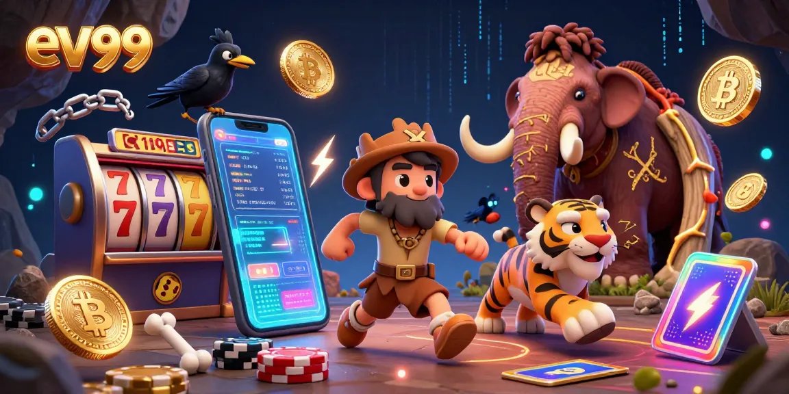 Experience the excitement of ev99 with thrilling casino action in a dynamic 3D digital illustration.