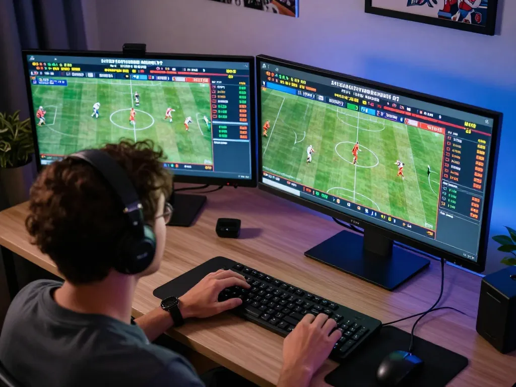 Betting enthusiast analyzing live sports on cm88-bet from a modern home office setup.