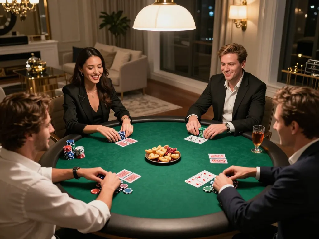 tr88 players enjoying an engaging home poker game with chips and cards on the table
