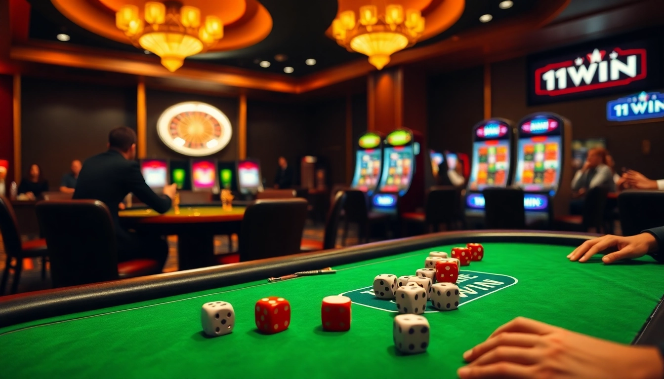 Experience thrilling casino gameplay at 11WIN with vibrant gaming tables and engaging players.