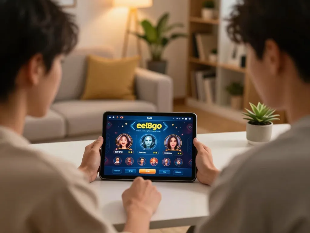 Engaging moment of online gambling on the ee88go app in a cozy home setting.