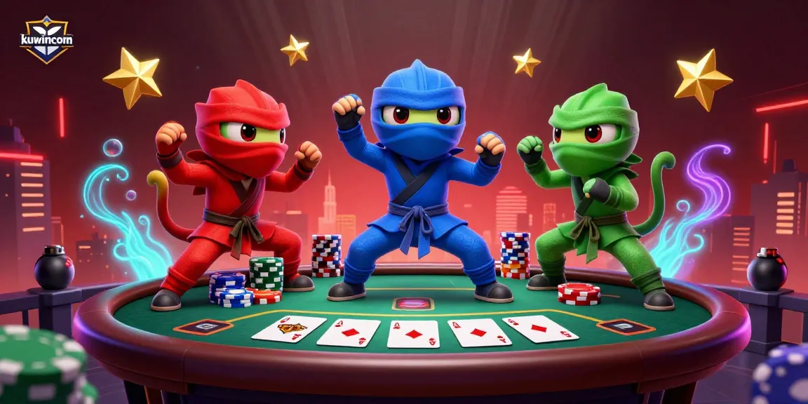 Kuwincom's ninja chameleons showcase a winning poker scene with vibrant casino elements.