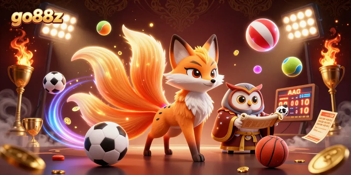 Experience go88z's thrilling casino games with a vibrant nine-tailed fox and sage illustration.