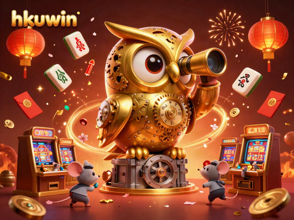 Engage with hkuwin's vibrant casino environment featuring intricate 3D characters and festive elements.