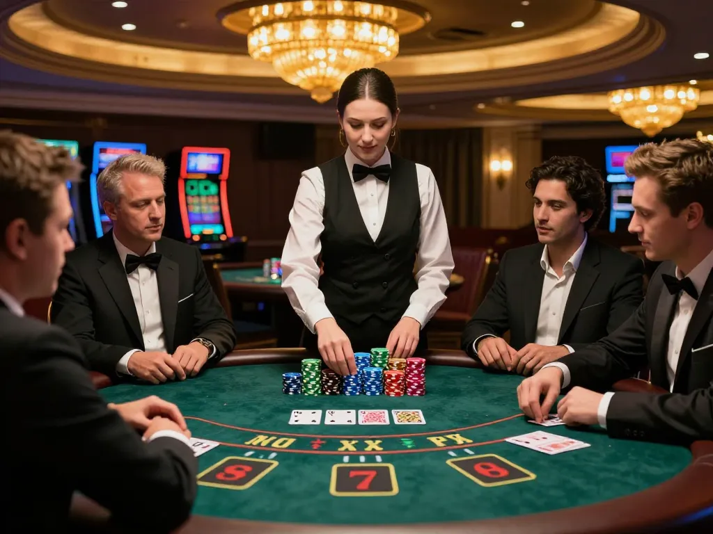 mb66 players placing bets at a blackjack table in an upscale casino