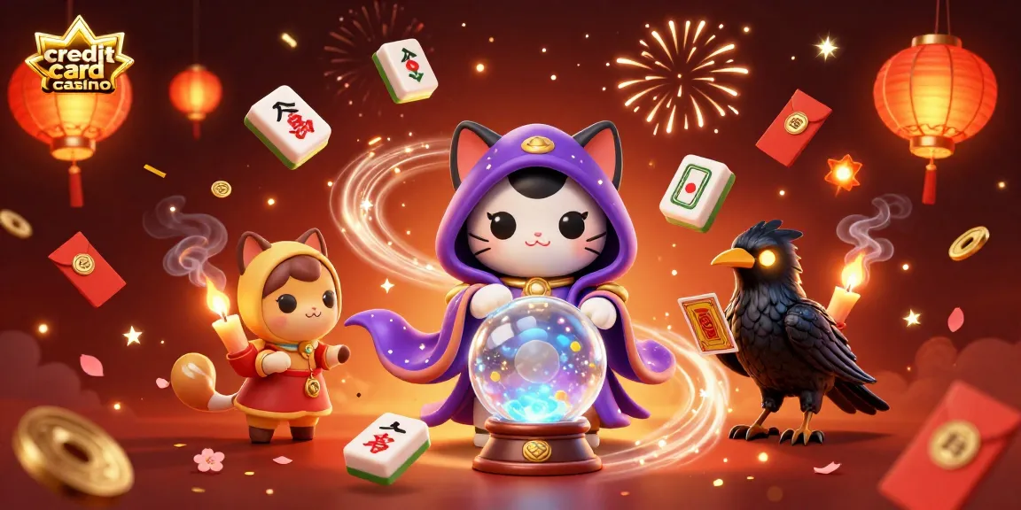 Experience the thrill at a credit card casino with mystical characters and festive elements.