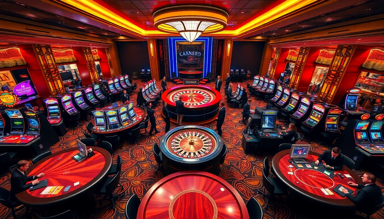 Experience exciting gameplay at NOHU90 with vibrant slot machines and elegant gaming tables.