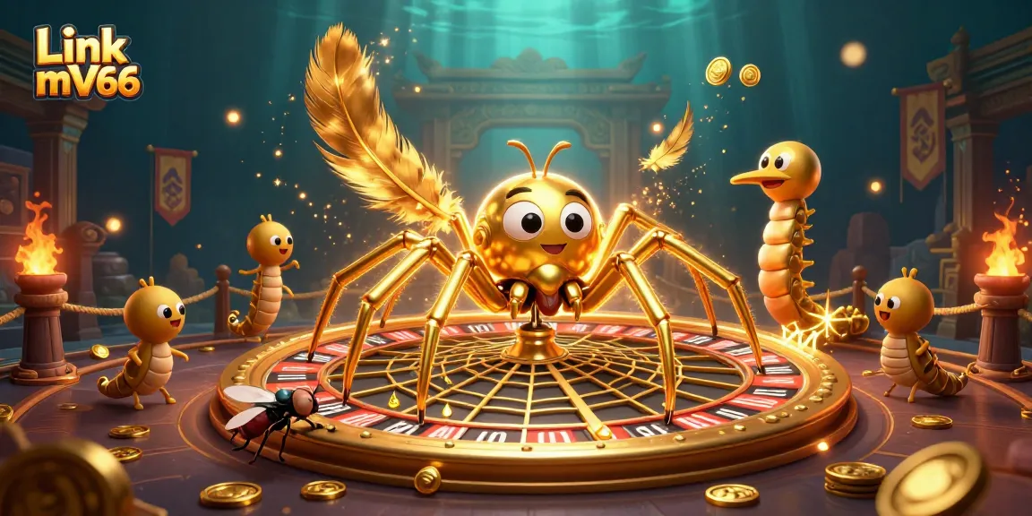 Spin to win with Link mV66 as a golden spider engages in roulette-style gambling.