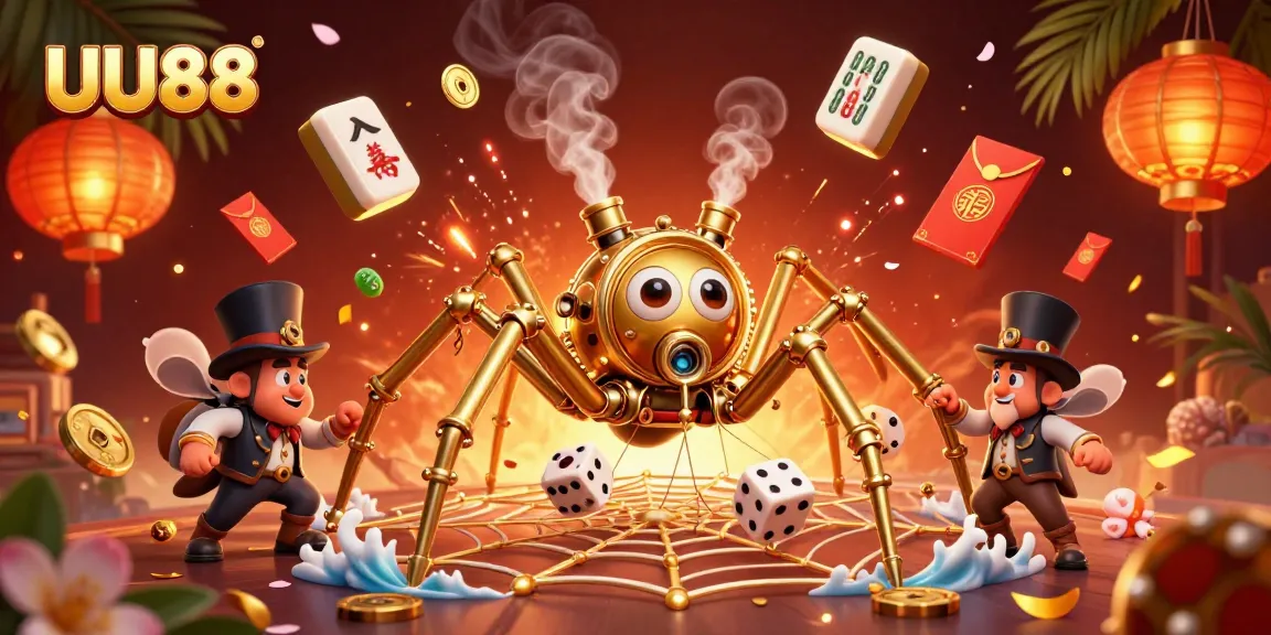 Experience the fun of UU88 with a vibrant 3D casino scene filled with lucky elements and animated characters.
