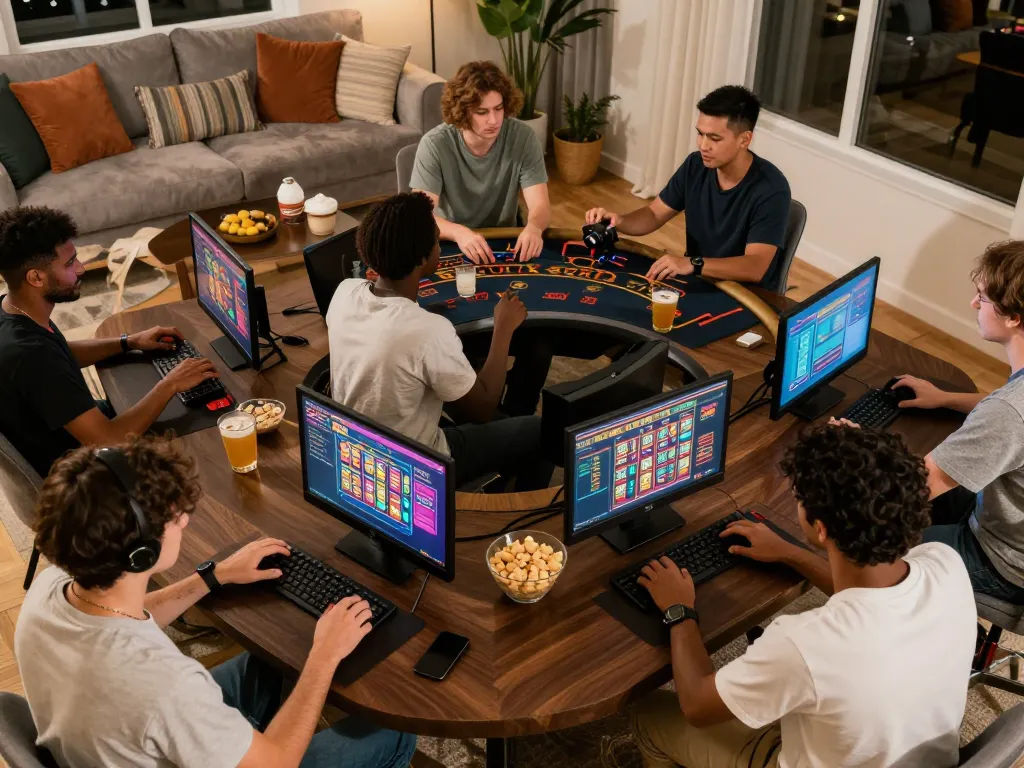 Players enjoying various games on 92slot in a cozy home setting, showcasing online gaming excitement.