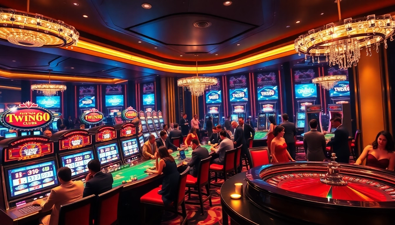 Twin68 club showcases players enjoying a high-stakes poker game in a luxurious casino setting.